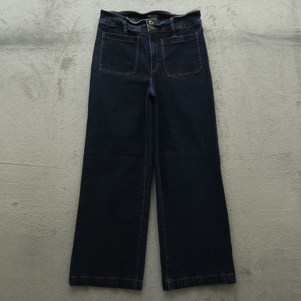 INC Jeans Women's Size 12 Blue High-Rise Wide-Leg Denim 28.5" Inseam Stretch